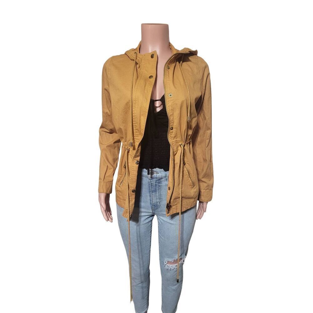 Outer edge women long sleeve  mustard utility hooded jacket S